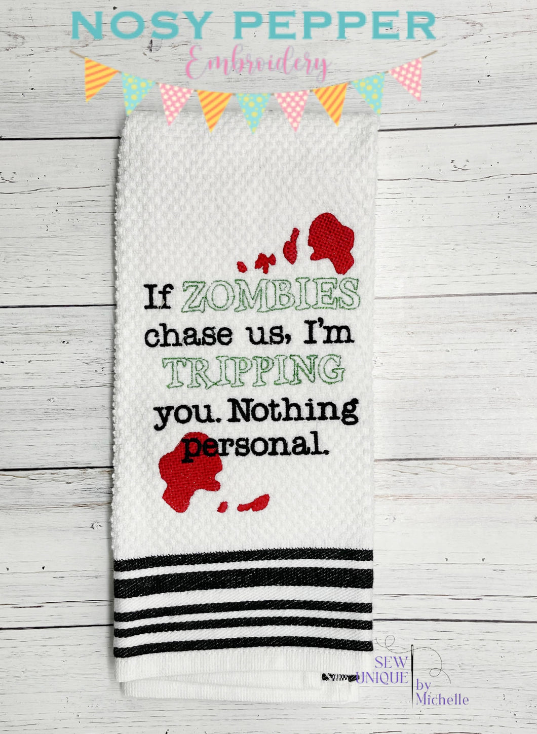 If zombies chase us, I'm tripping you machine embroidery design (4 sizes included) DIGITAL DOWNLOAD
