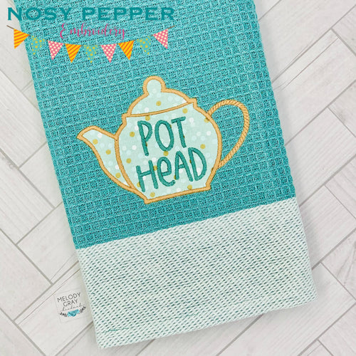 Pot Head Applique machine embroidery design (4 sizes included) DIGITAL DOWNLOAD