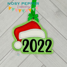 Load image into Gallery viewer, 2022 Applique Santa hat ornament 4x4 machine embroidery design DIGITAL DOWNLOAD
