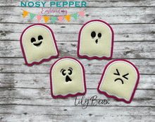 Load image into Gallery viewer, Ghost Applique coaster machine embroidery design (4 designs included) DIGITAL DOWNLOAD