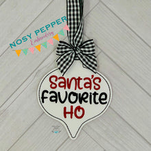 Load image into Gallery viewer, Santa&#39;s Favorite Ho Ornament 4x4 machine embroidery design DIGITAL DOWNLOAD