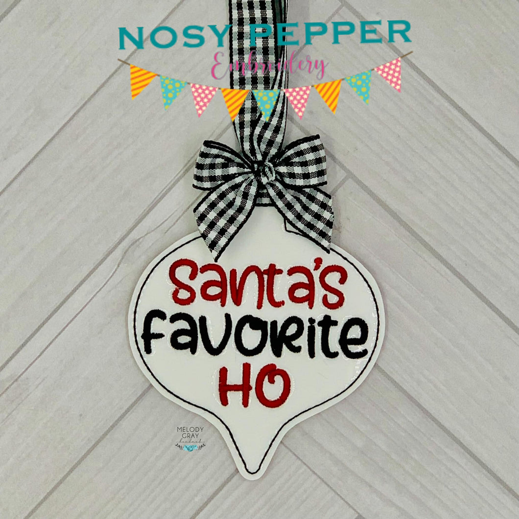 Santa's Favorite Ho Ornament 4x4 machine embroidery design DIGITAL DOWNLOAD
