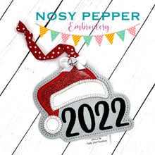 Load image into Gallery viewer, 2022 Applique Santa hat ornament 4x4 machine embroidery design DIGITAL DOWNLOAD
