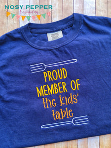 Proud Member Of The Kids Table machine embroidery design (5 sizes included) DIGITAL DOWNLOAD