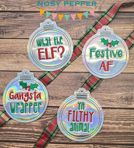 Snarky Christmas Ornament (Set of 4) machine embroidery design DIGITAL DOWNLOAD