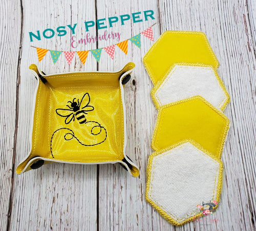 Bee Make up wipes and tray set (2 sizes with 4 designs included) machine embroidery design DIGITAL DOWNLOAD