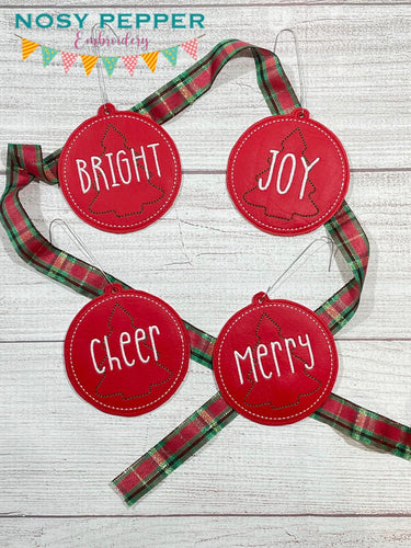 Cheer Christmas Ornament Set (4 designs) machine embroidery design DIGITAL DOWNLOAD