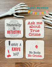 Load image into Gallery viewer, Detective Coaster Set (4 Designs) 4x4 machine embroidery design DIGITAL DOWNLOAD
