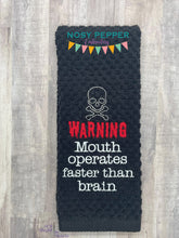 Load image into Gallery viewer, Warning Mouth Operates Faster Than Brain machine embroidery design (4 sizes included) DIGITAL DOWNLOAD