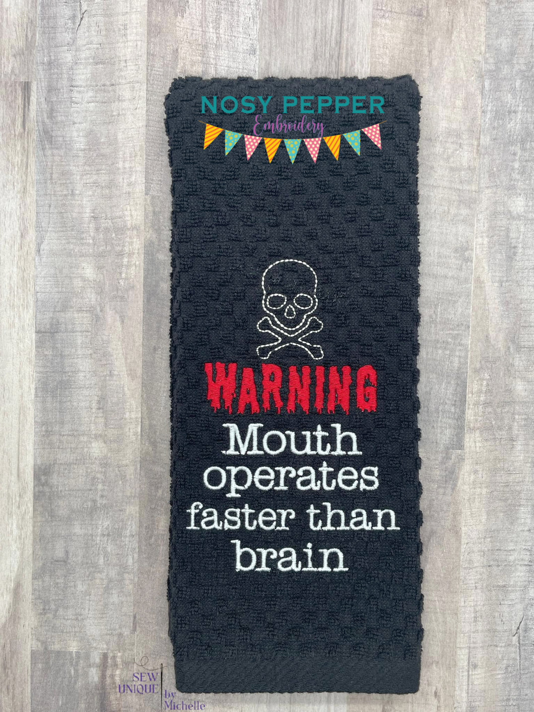 Warning Mouth Operates Faster Than Brain machine embroidery design (4 sizes included) DIGITAL DOWNLOAD