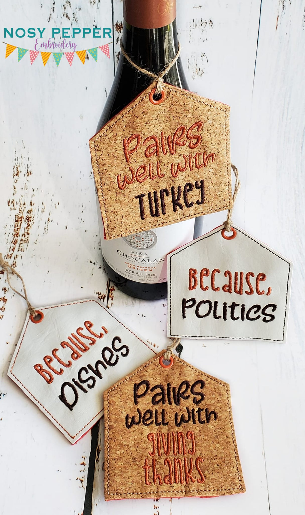 Thanksgiving Wine tag set of 4 designs machine embroidery design DIGITAL DOWNLOAD