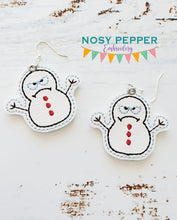 Load image into Gallery viewer, Grumpy Snowman earrings ITH machine embroidery design DIGITAL DOWNLOAD