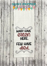 Load image into Gallery viewer, Many Have Eaten Here machine embroidery design (4 sizes included) DIGITAL DOWNLOAD