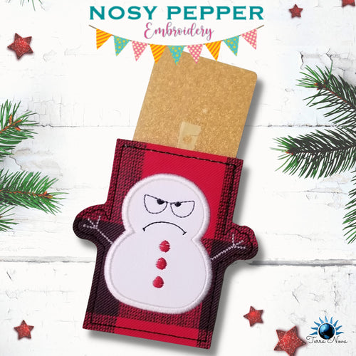 Grumpy Snowman Applique Card holder machine embroidery design 4x4 DIGITAL DOWNLOAD