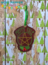 Load image into Gallery viewer, Merry Yule ornament 4x4 machine embroidery design DIGITAL DOWNLOAD