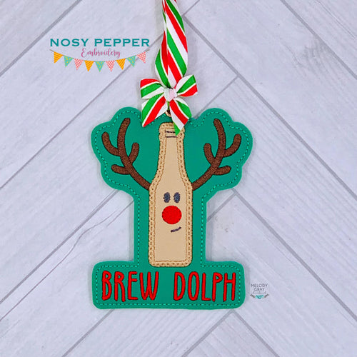Brew Dolph applique ornament 4x4 machine embroidery design DIGITAL DOWNLOAD