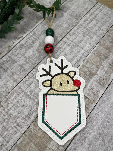 Reindeer Pocket ornament machine embroidery design DIGITAL DOWNLOAD