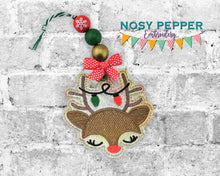 Load image into Gallery viewer, Reindeer Lights ornament 4x4 machine embroidery design DIGITAL DOWNLOAD