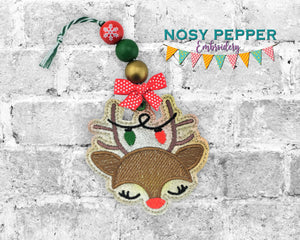 Reindeer Lights ornament 4x4 machine embroidery design DIGITAL DOWNLOAD