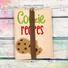 Load image into Gallery viewer, Cookie Recipe appliqué notebook cover machine embroidery design (2 sizes available) DIGITAL DOWNLOAD