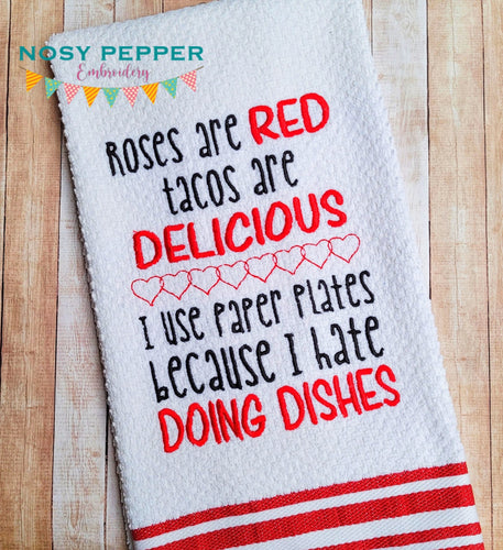 Roses Are Red Tacos Are Delicious machine embroidery design (4 sizes available) DIGITAL DOWNLOAD