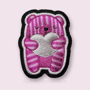 Heart Bear Patch machine embroidery design (2 sizes included) DIGITAL DOWNLOAD