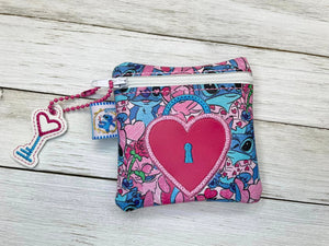 Heart lock applique ITH Bag and charm machine embroidery design (5 sizes available) DIGITAL DOWNLOAD