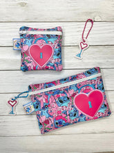 Load image into Gallery viewer, Heart lock applique ITH Bag and charm machine embroidery design (5 sizes available) DIGITAL DOWNLOAD