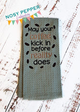 Load image into Gallery viewer, May Your Coffee Kick In machine embroidery design (4 sizes included) DIGITAL DOWNLOAD