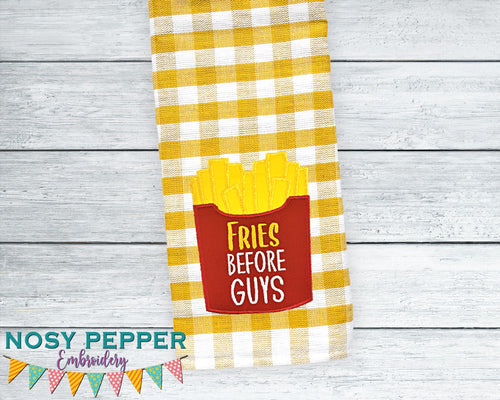 Fries Before Guys appliqué machine embroidery design (4 sizes included) DIGITAL DOWNLOAD