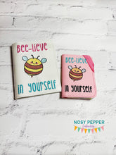 Load image into Gallery viewer, Bee-lieve in yourself notebook cover material embroidery design (2 sizes available) DIGITAL DOWNLOAD
