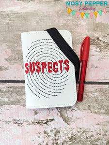Suspects notebook cover machine embroidery file (2 sizes available) DIGITAL DOWNLOAD