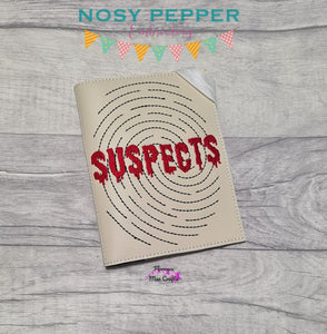 Suspects notebook cover machine embroidery file (2 sizes available) DIGITAL DOWNLOAD