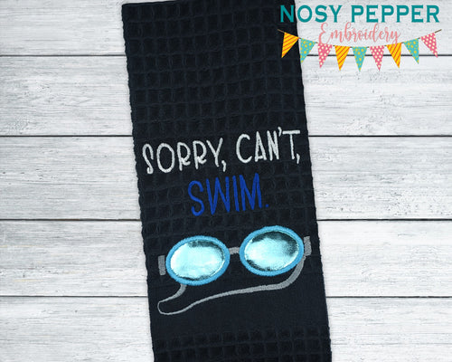 Sorry Can't, Swim appliqué machine embroidery design (5 sizes included) DIGITAL DOWNLOAD