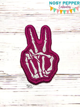 Load image into Gallery viewer, Peace Skeleton Patch machine embroidery design (2 sizes included) DIGITAL DOWNLOAD