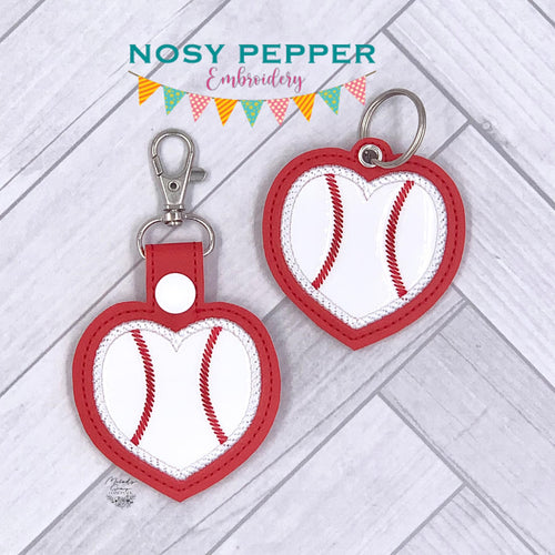 Baseball Heart applique eyelet fob and snap tab machine embroidery designs DIGITAL DOWNLOAD
