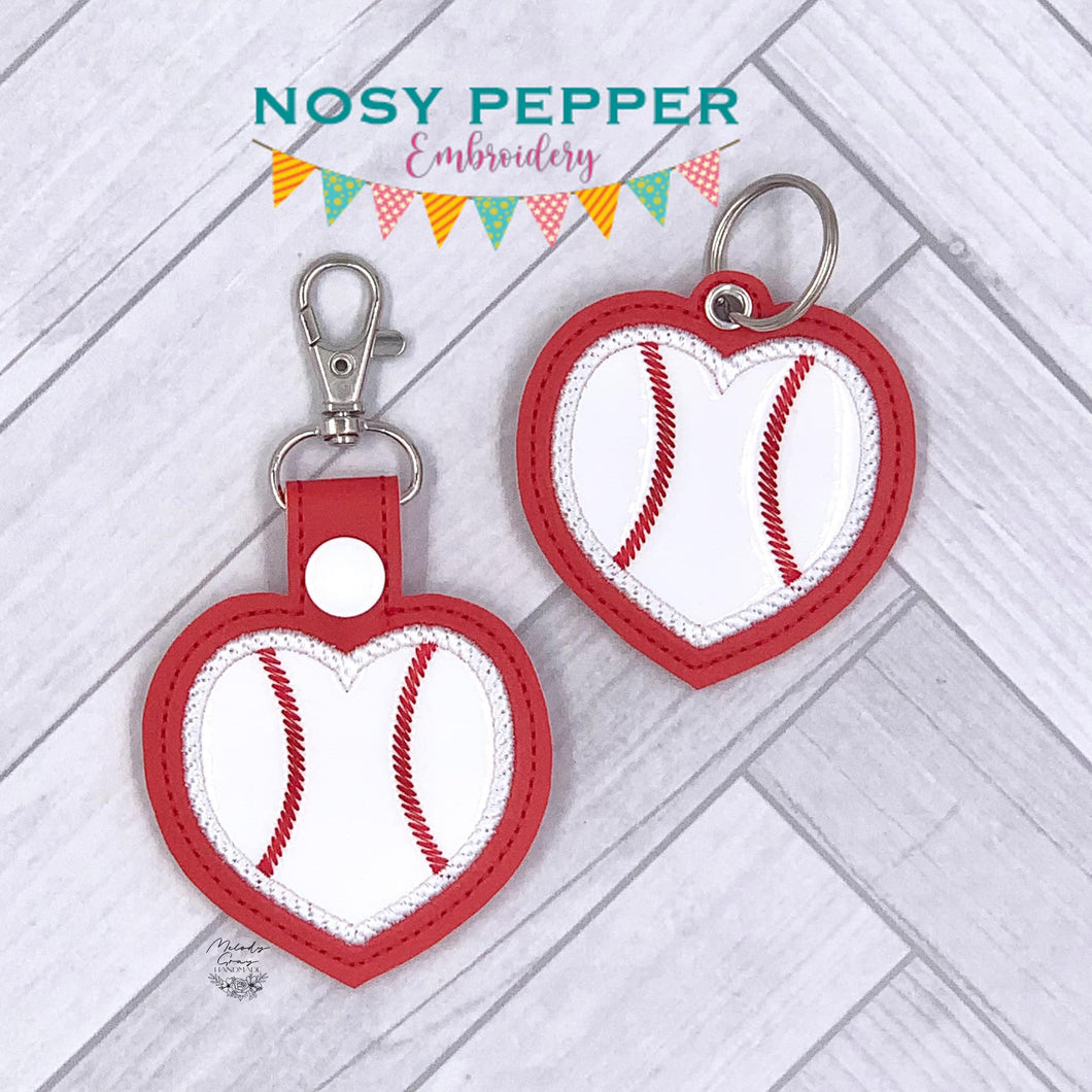 Baseball Heart applique eyelet fob and snap tab machine embroidery designs DIGITAL DOWNLOAD