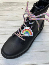 Load image into Gallery viewer, Rainbow Shoe Charm machine embroidery design (3 versions included) DIGITAL DOWNLOAD