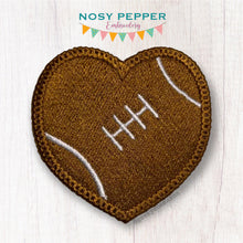 Load image into Gallery viewer, Football Heart Patch machine embroidery file(2 sizes included) DIGITAL DOWNLOAD