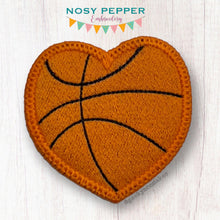 Load image into Gallery viewer, Basketball Heart Patch machine embroidery file (2 sizes included) DIGITAL DOWNLOAD
