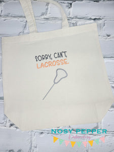 Sorry, Can't, Lacrosse appliqué machine embroidery design (5 sizes included) DIGITAL DOWNLOAD
