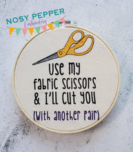 Load image into Gallery viewer, Fabric Scissors machine embroidery design (4 sizes included) DIGITAL DOWNLOAD