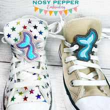 Load image into Gallery viewer, Mermaid Shoe Charm machine embroidery design (2 versions included) DIGITAL DOWNLOAD