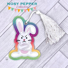 Load image into Gallery viewer, Grumpy Bunny applique bookmark/bag tag/ornament machine embroidery design DIGITAL DOWNLOAD