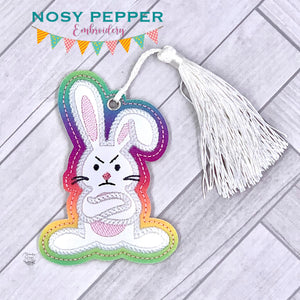 Grumpy Bunny applique bookmark/bag tag/ornament machine embroidery design DIGITAL DOWNLOAD