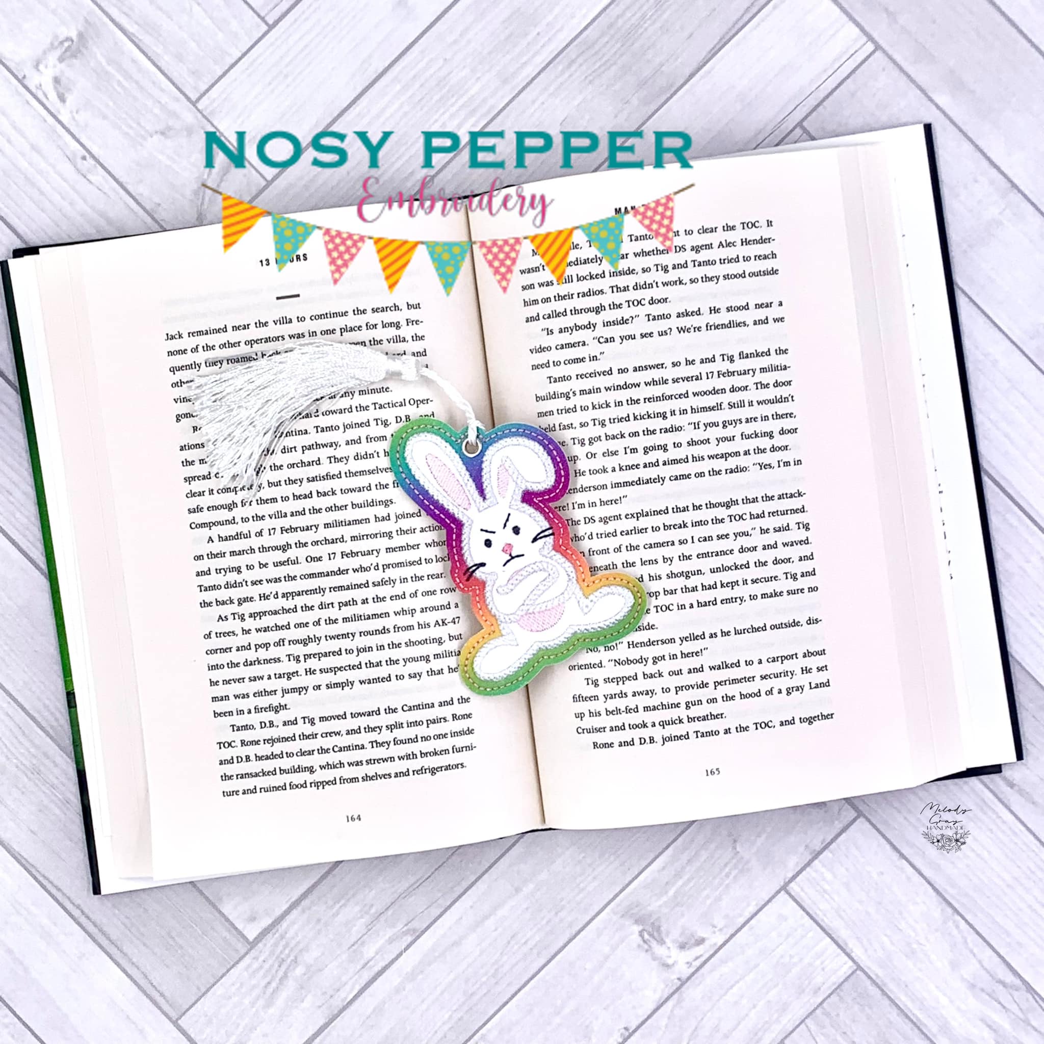 Grumpy Bunny applique bookmark/bag tag/ornament machine embroidery des ...