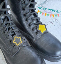 Load image into Gallery viewer, Star Shoe Charm applique machine embroidery design (3 versions included) DIGITAL DOWNLOAD