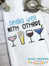 Load image into Gallery viewer, Drinks Well With Others sketchy machine embroidery design (4 sizes included) DIGITAL DOWNLOAD