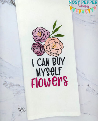 I Can Buy Myself Flowers sketchy machine embroidery design (4 sizes included) DIGITAL DOWNLOAD