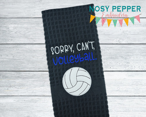 Sorry, Can't, Volleyball appliqué machine embroidery design (5 sizes included) DIGITAL DOWNLOAD